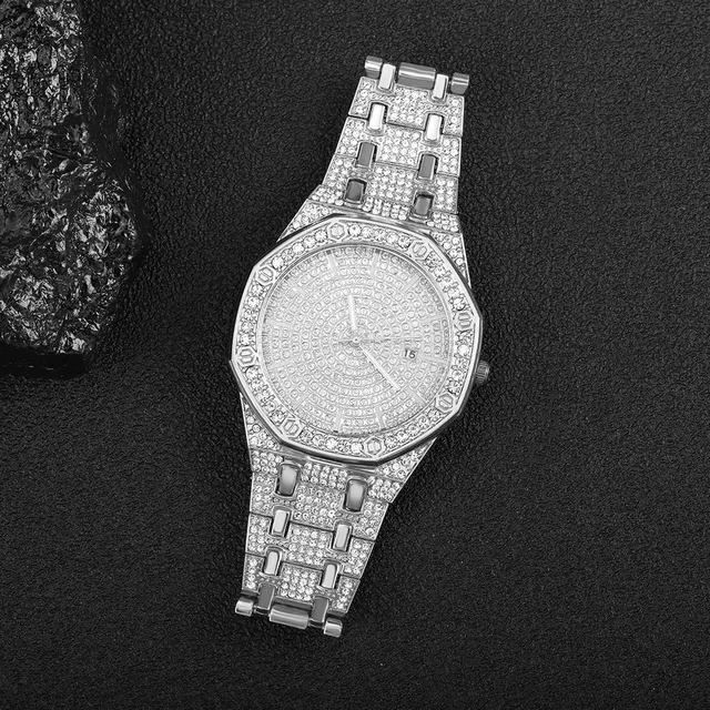 Men's White Gold Plated Iced Luxury Quavo Rapper's Metal Band Clubbing Watch - Foto 13