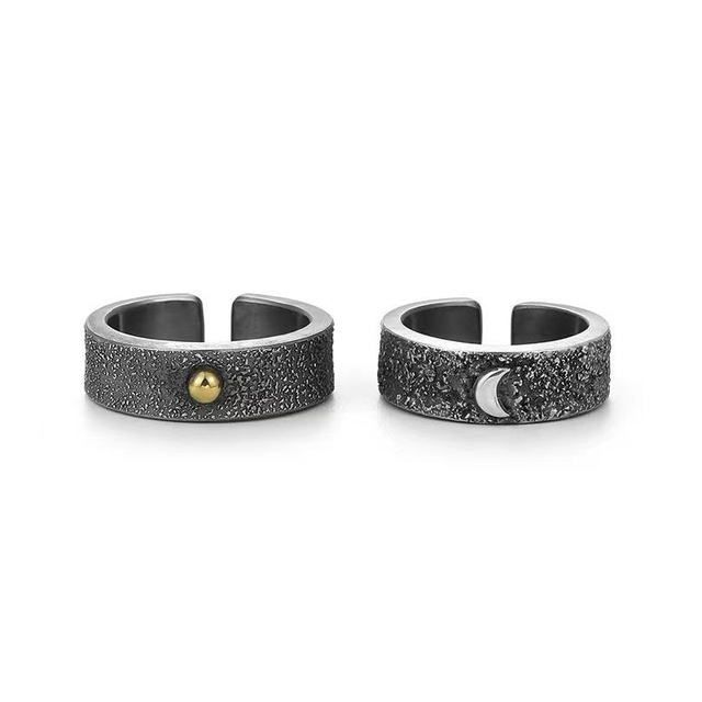 Romantic Sun Moon Paired Couple Rings Fashion Lover Matching Wedding Rings For Women Valentine's Day Gift Jewelry