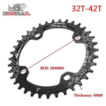 

Snail 104BCD MTB Chainring Narrow Wide chainwheel Mountain Road Bike Chain Ring Crankset Single Speed Bicycle Chainset 32T-42T