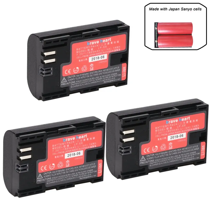 3battery Bateria LP-E6 LP E6 LPE6N батарея камеры Япония Sanyo сотовый+ светодиодный USB двойной зарядное устройство для Canon EOS 5DS R 5D Mark II 5D 6D 7D 80D - Цвет: 3battery