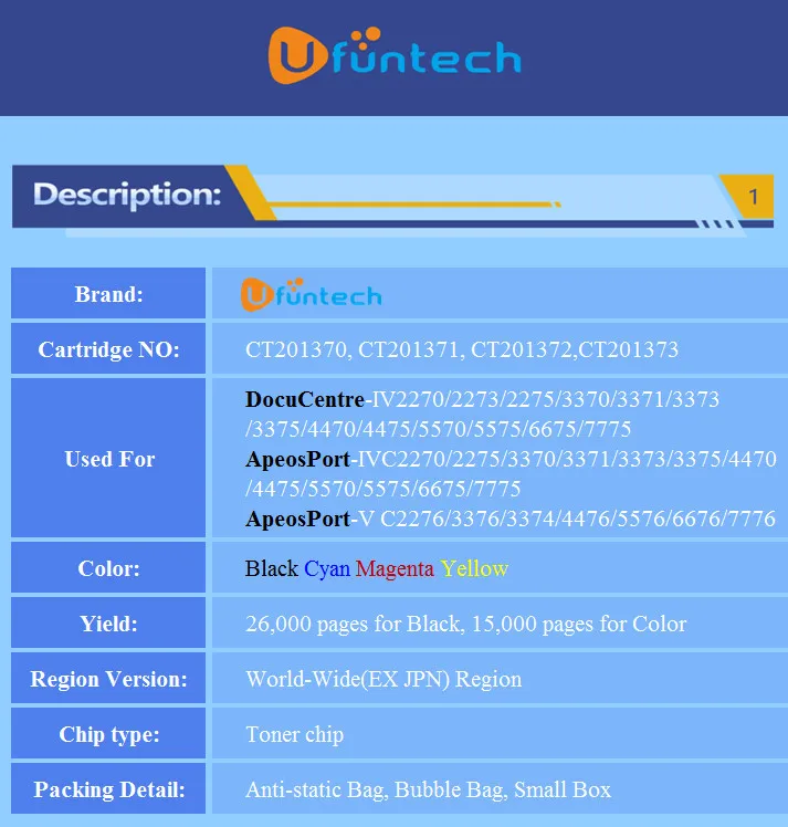 8 шт чип тонера для CT201370 CT201371 CT201372 для Xerox ApeosPort-Характеристическая вязкость полимера C2270/2275/3370/3371/3373/3375/4470/4475/5570/5575/6675/7775