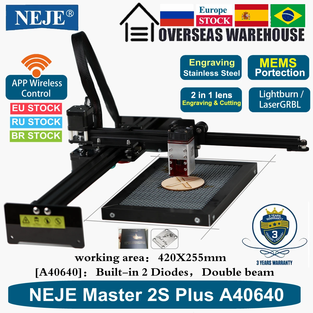NEJE Master 2s Plus N40630/A40640 ЧПУ лазерный гравер резак для резки древесины фотоинструмент