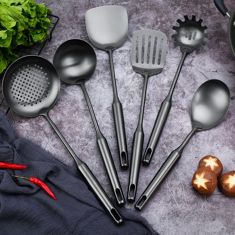 Set Di 2 Spatole In Acciaio Inox 304 Per Wok | Utensili Da Cucina Metallici Resistenti | Con Foro Per Appendere