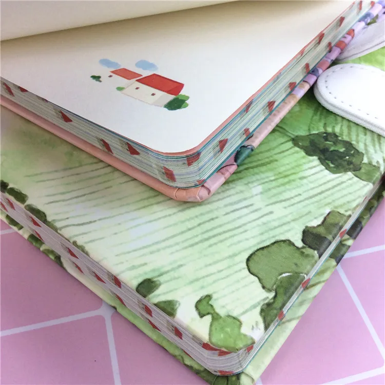 Small Fresh Hand Account 32K Color Page Magnetic Buckle Blank Notebook Coated Side Travel Account 3 Beautiful Town