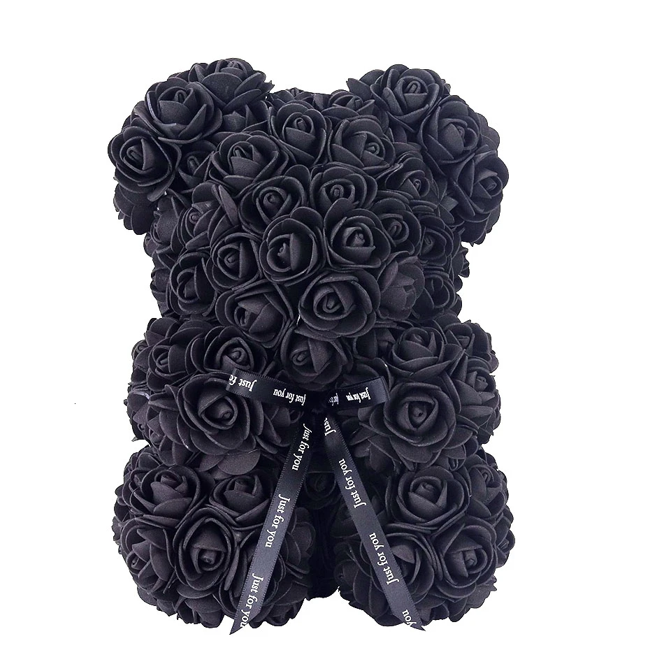 black Сделай Сам 25 см плюшевый медведь розы с коробкой Искусственные из ПЭ цветок медведь Роза День святого Валентина для девушки женщины жена подарок на день матери - Цвет: black