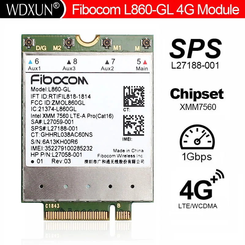 FDD-LTE Cat16 Fibocom TDD-LTE 4G модуль Wlan карта SPS L860-GL для ноутбука HP Elitebook X360 830 840 850 |