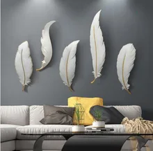  Nordic Luxury Feather Resin Ornaments Wall Hanging Porch Hotel Wall Mural Craft Livingroom TV Background Wall Sticker Decoration 