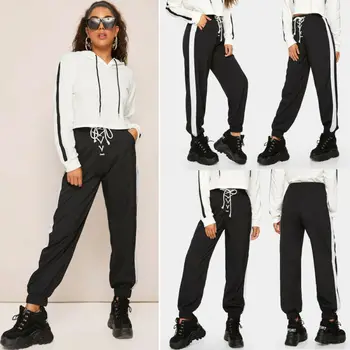 

2019 New Autumn Hot Sale Womens Pants Cross Strap Striped Wide Leg Pant Casual Sweatpants Jogger Dance Harem Hip Hop Pants Baggy