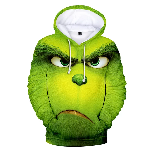 3D Green Grinch Men Women Hoodies Hooded Casual Hip Hop Streetwear Long Sleeves Sweatshirts Boys Girls AutumnTops Coats 1