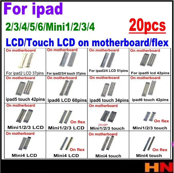 20 шт. сенсорный экран ЖК дигитайзер FPC разъем Штекерная плата для iPad 2 3 4 5 6 mini 1 на