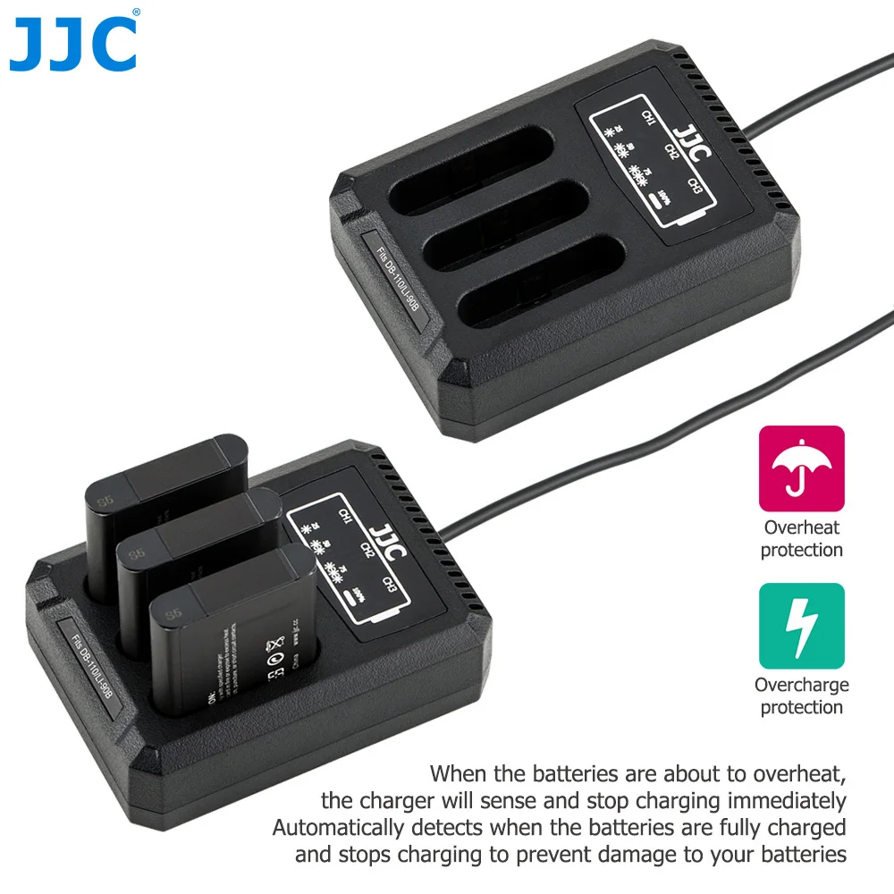 JJC USB мульти зарядное устройство для Ricoh DB-110/Olympus LI-90B/JJC B-DB110 Зарядка 3 батареи со светодиодный индикаторами кабель-удлинитель