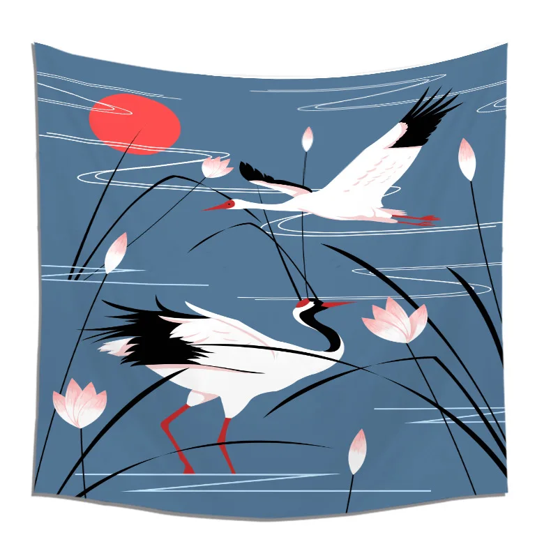 Японский стиль красный коронованный кран печать гобелен настенный фон ткань пляжный ковер полиэфирное одеяло коврик для йоги