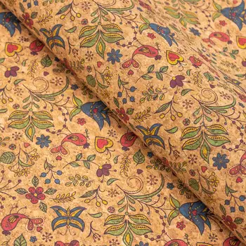 

Lovely flowers and birds and vines pattern cork leather fabric COF-398