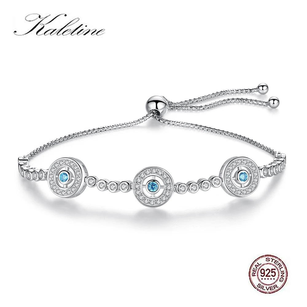KALETINE роскошный женский сглаза браслет Хамса 925 пробы серебро круглые голубые глаза полые CZ Хрустальный Теннисный браслет мужские ювелирные изделия