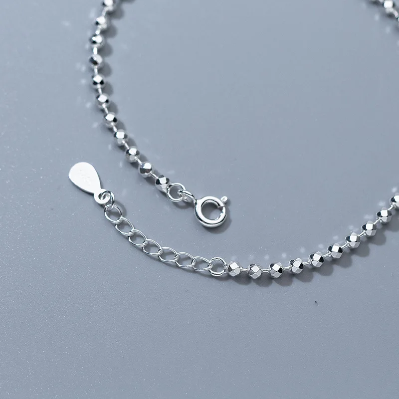 925 Sterling Silver Diamond-Cut Round Bead Ball Chain Anklets For Beach Party Bracelet For Women Teen Girls Jewelry Adjustable