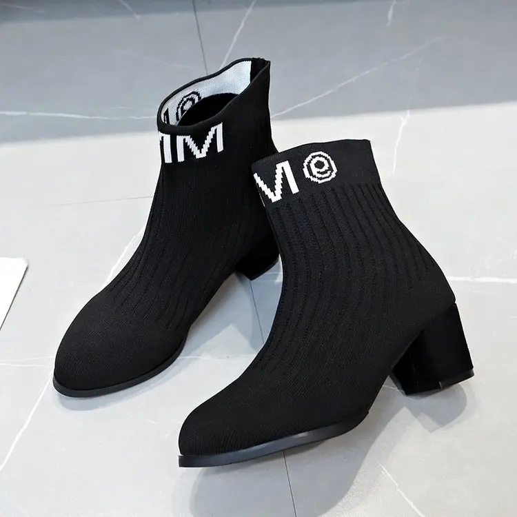 Short Boots Female Spring Autumn& Winter New Style Half a Bucket Shoes Short Korean-style Versitile Fashion Yarn Elasticit