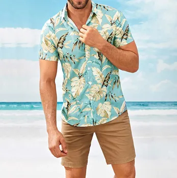 

camisa masculina chemise homme Mens Summer Fashion Stand Collar Strip Print Short Sleeve Shirt Top camisas masculina