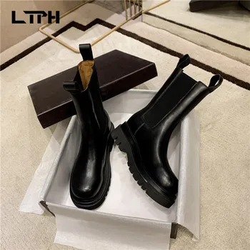 

LPTH Chunky Women's Shoes High-quality Leather Platform Winter Fashion Platform Chelsea Women's Boots Brand Designer Naked Boots