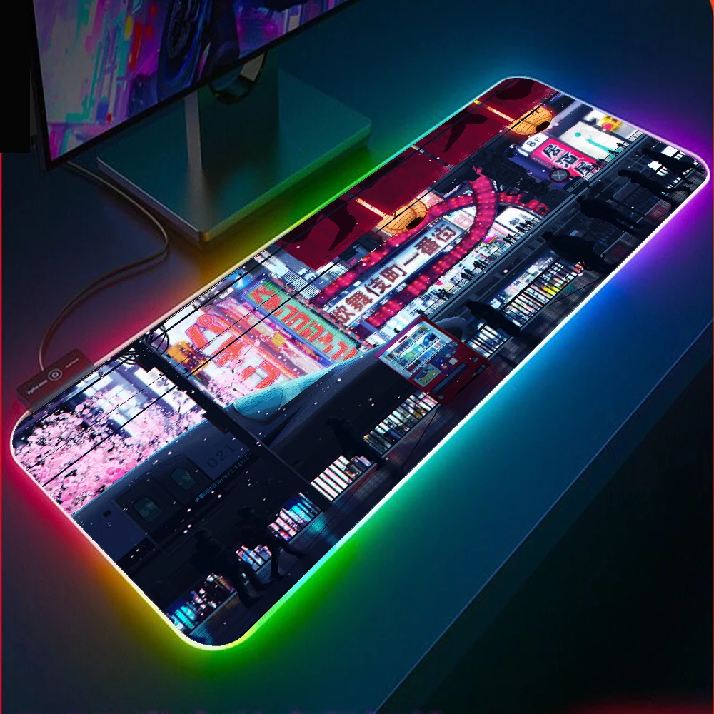 Japanese Urban Street Night View Hd Wallpaper Large Mouse Pad Rgb Computer Non Slip Luminous Led Desktop Pad Game Accessories Mouse Pads Aliexpress