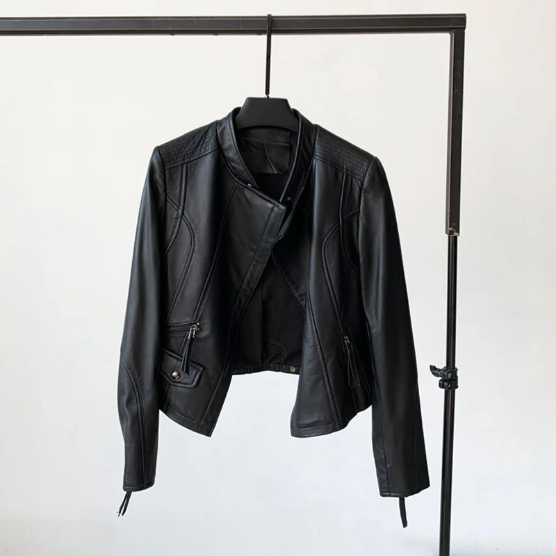 

2020 Spring New Motorcycle Leather Jacket Women Collar Short Section Thin Sheepskin Jacket Slim Leather Jacket Fashion Trend