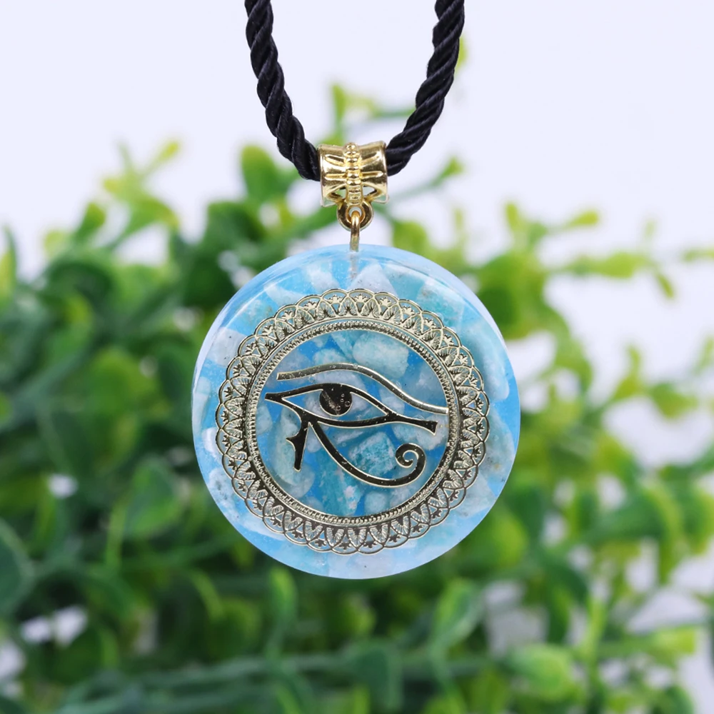 Orgonite энергии кулон Orgone Amazon Stone Цепочки и ожерелья Horus глаз Всевидящего глаза "око дьявола" с углом обзора Цепочки и ожерелья амулет магнитные ювелирные изделия