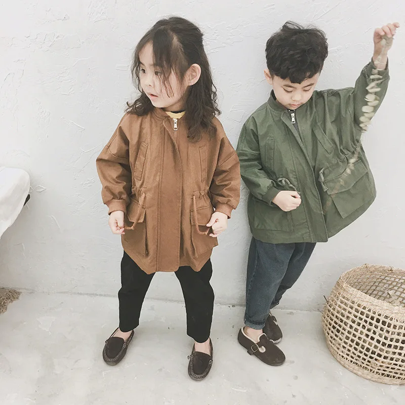 

2019 Spring And Autumn Children Thin Trench Coat Men And Women Child Baby Pure Cotton Industrial Workwear Coat Mid-length Overco