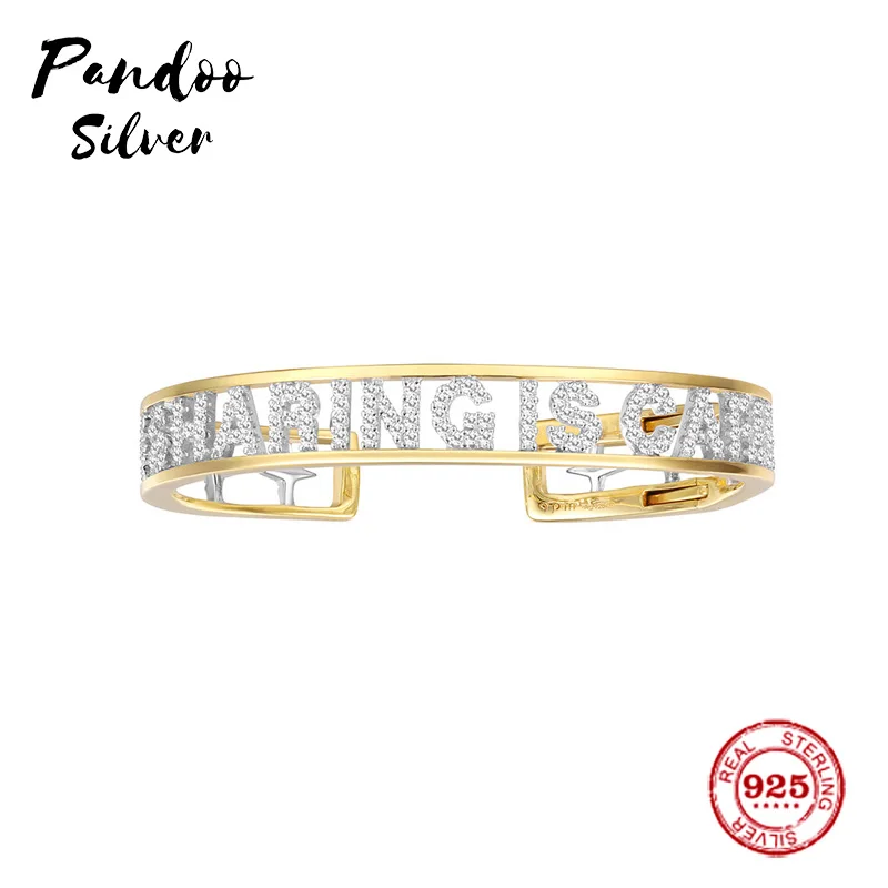 

Fashion Charm Sterling Silver Copy 1:1 Copy,Silver 'Sharing Is Caring' Bracelet Women Monaco Jewelry Gift With Logo