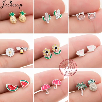 

Real 100% 925 Sterling Silver Earrings for Women Kids Jewelry Lovely Cat Bee Cactus Umbrella Cup Earring Prevent Allergy brincos