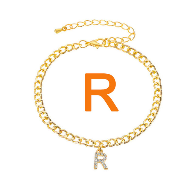 Initial Letter Rhinestone Bracelets Anklet For Women Boho Gold Color Chain Alphabet Pendant Summer Beach Girls Jewelry