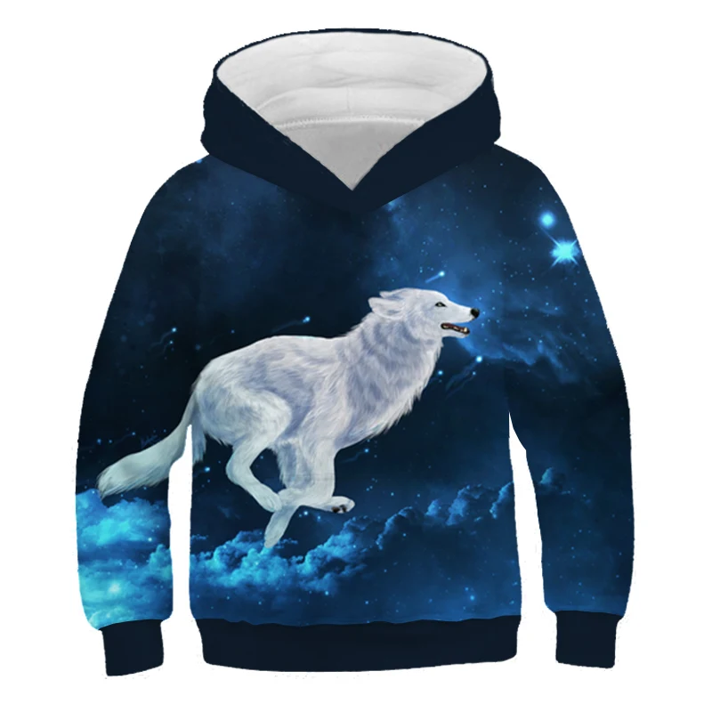 Новинка года; сезон осень; брендовые Детские толстовки с длинными рукавами с изображением волка; толстовки с 3D принтом для мальчиков и девочек; детская толстовка с капюшоном