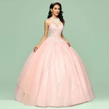 Элегантные розовые платья Quinceanera для девочек дешевые круглым вырезом Длина красивая и милая 15 лет, платье на выпускной, платья для торжеств на бретелях