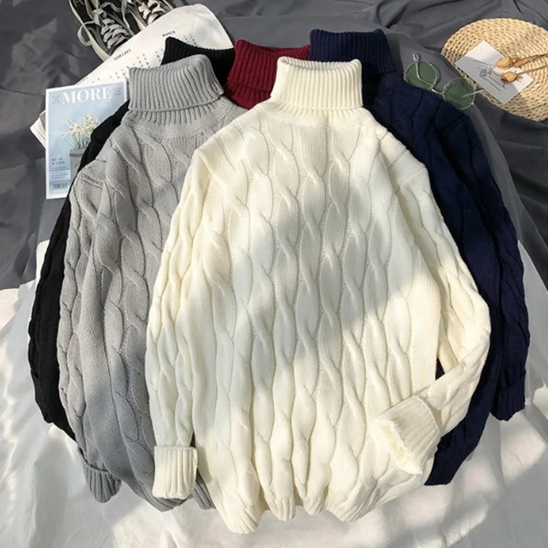 

New Winter Turtleneck Thick Mens Sweaters Casual Turtle Neck Solid Color Quality Warm Slim Turtleneck Sweaters Pullover Men