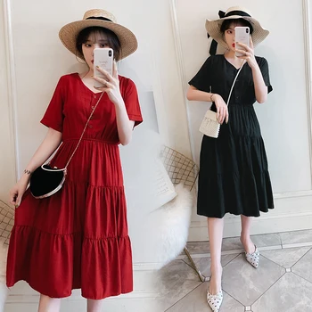 

3015# Button open for Maternity Mother Nursing Summer V Neck Slim Waist Patchwork Clothes for Pregnant Women Pregnancy Feeding