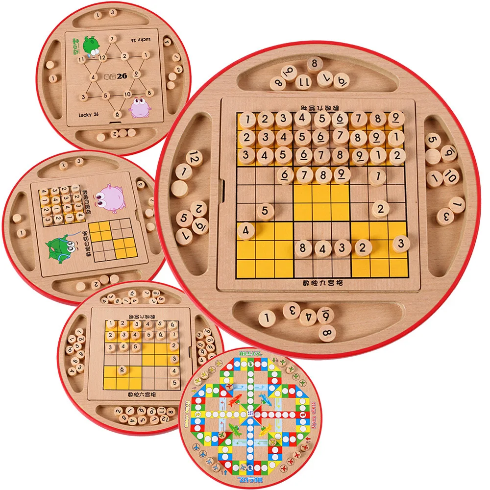 

Wooden Five in One Multi-functional Sudoku Game Checkerboard Children'S Educational Sudoku Desktop Interactive Game Toy