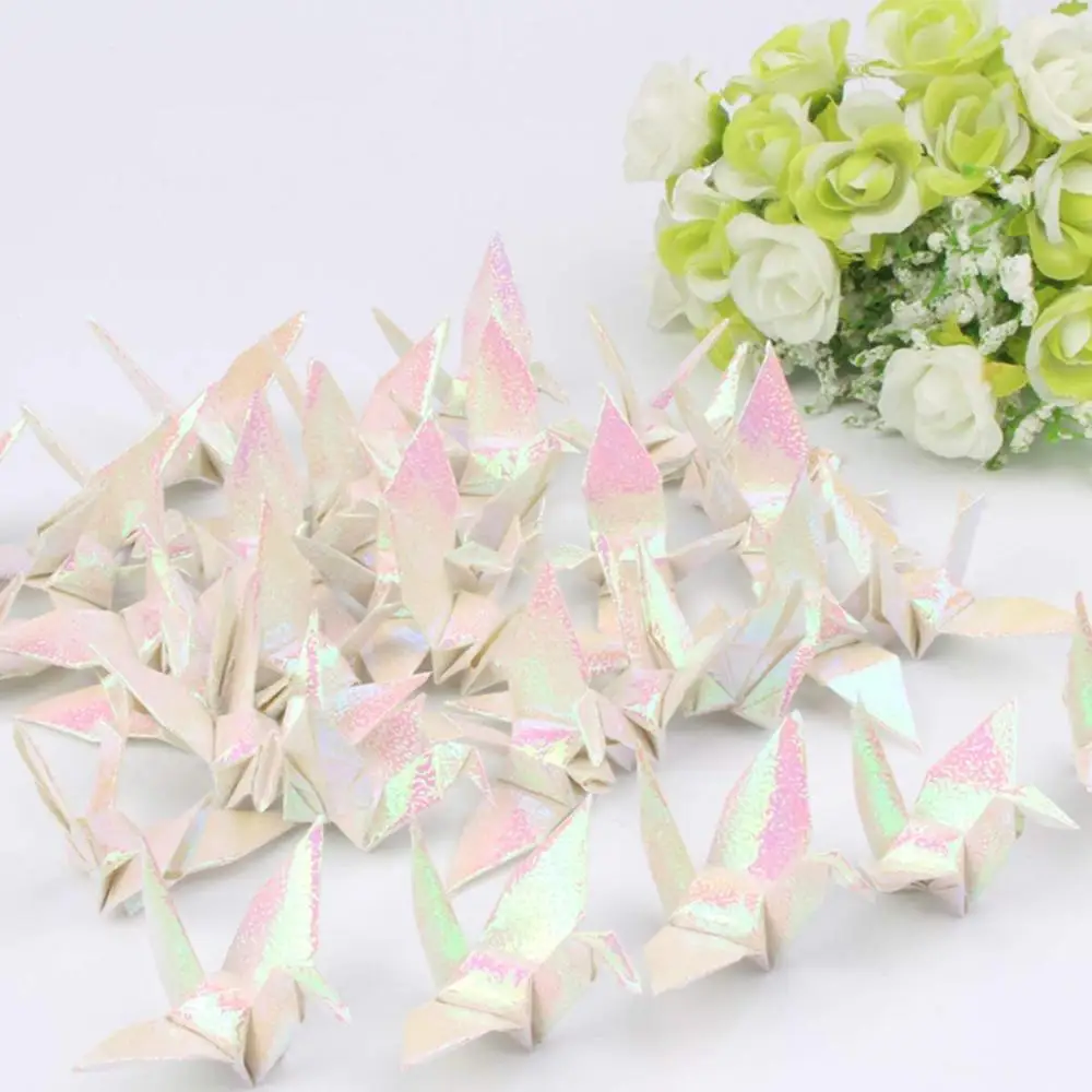 

100PCS White Pearl Paper Folded Origami Crane HandMade DIY Crane for Wedding Party Backdrop Baby Shower Background Home Decor