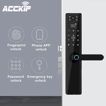 

ACCKIP Wifi Electronic Door Lock With Remotely Biometric Fingerprint Smart Card Password Key Unlock with Camera