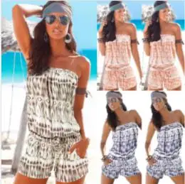 

Fashion Women Ladies Stylish Printed Sexy Off Shoulder Sleeveless Tube Tops Summer Short Playsuit Rompers Jumpsuits Beach Wear