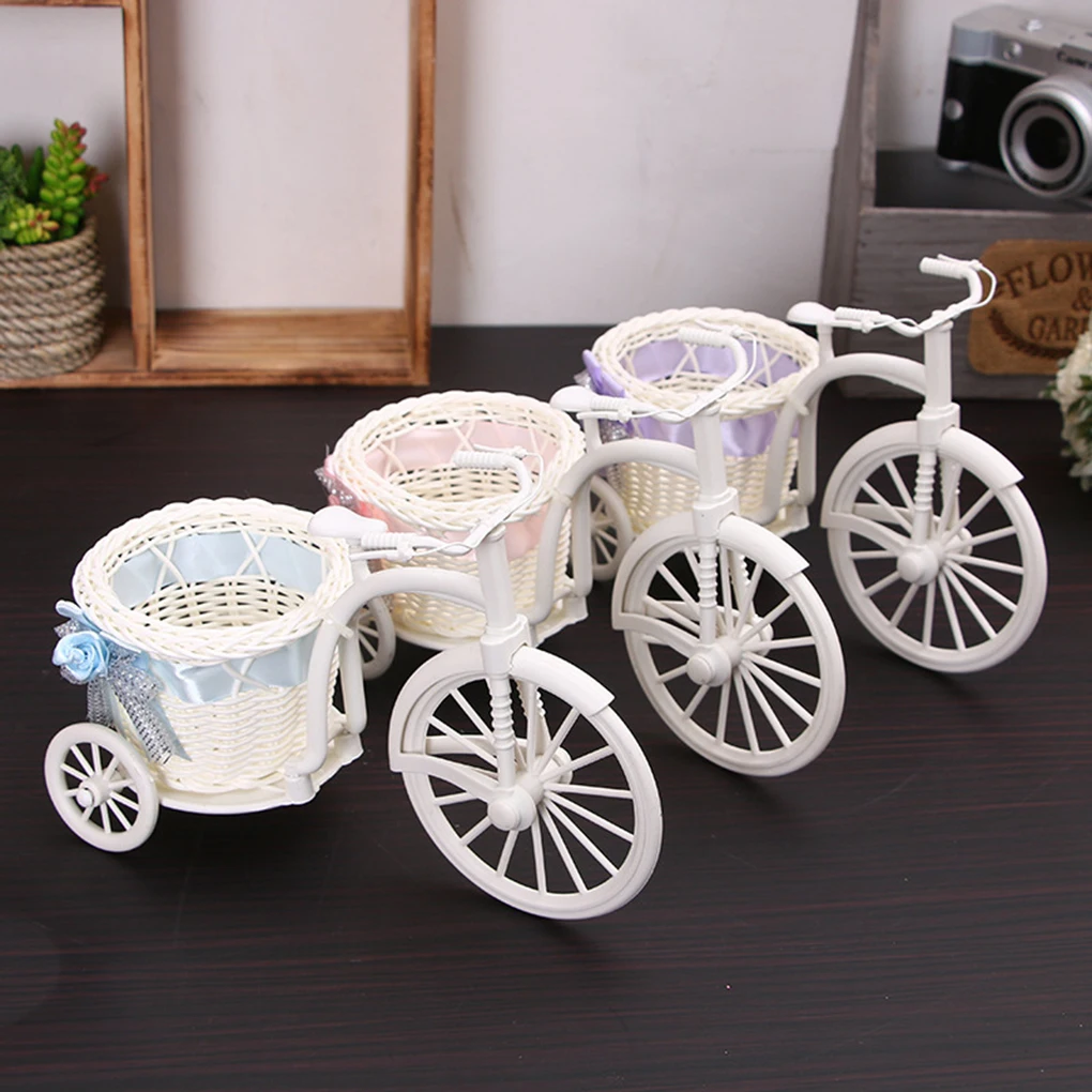 1* flower basket storage container white tricycle bicycle design 13*20cm for wedding party