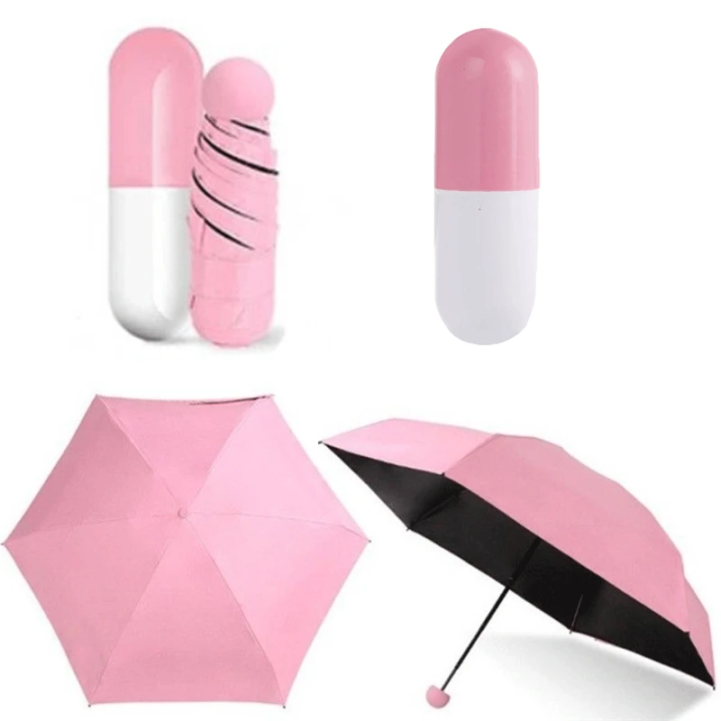 18 см мини дождевик карман Защита от солнца маленький зонт Анти УФ 5 складной ветрозащитный чехол для капсулы портативный дорожный Зонт Солнечный дождливый день - Цвет: Розовый