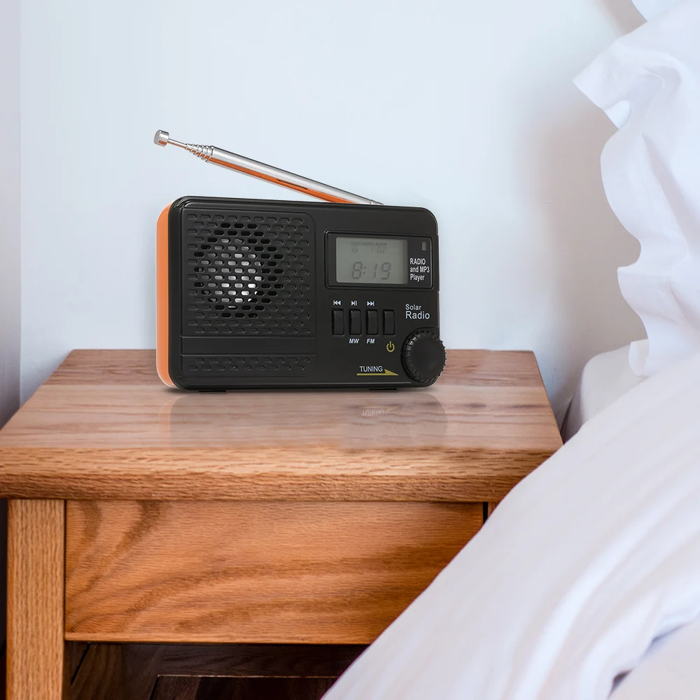 MW/FM Portable Dual Band Digital Radio Receiver Digital Clock Radio MP3 Player Speakers Earphone Output Time Display