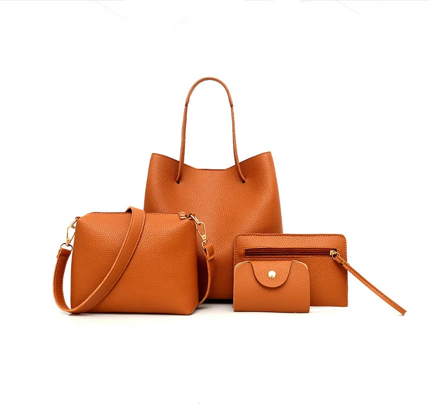 

4pcs Solid Color Leather Women Bags Set Woman Package Shoulder Package Tide Luxury Handbags Clutch Mother Bags Set