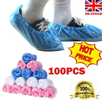 

100pcs Plastic Disposable Shoe Boot Covers Carpet Floor Cleaning Protection Plastic Disposable Overshoes Protector Clear Elastic