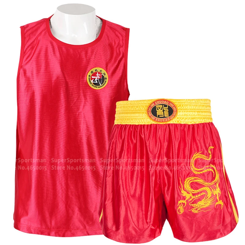 Мужская и женская рубашка для кикбоксинга Муай Тай шорты для мальчиков и девочек, Спортивная форма для выступлений, детская одежда для mma, Детский костюм - Цвет: Red with dragon