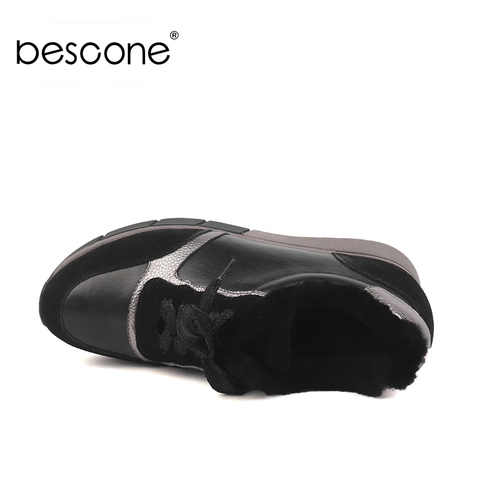 BESCONE/женские модные кроссовки; зимняя базовая обувь из натуральной кожи на плоской подошве; Модные женские кроссовки смешанных цветов на шнуровке с круглым носком; BC454