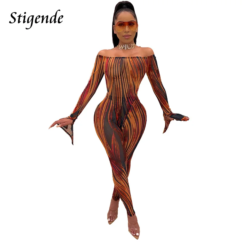 

Stigende Sexy Transparent Two Piece Mesh Set Clubwear Women See Through 2 Piece Party Set Off Shoulder Playsuit and Pants Set