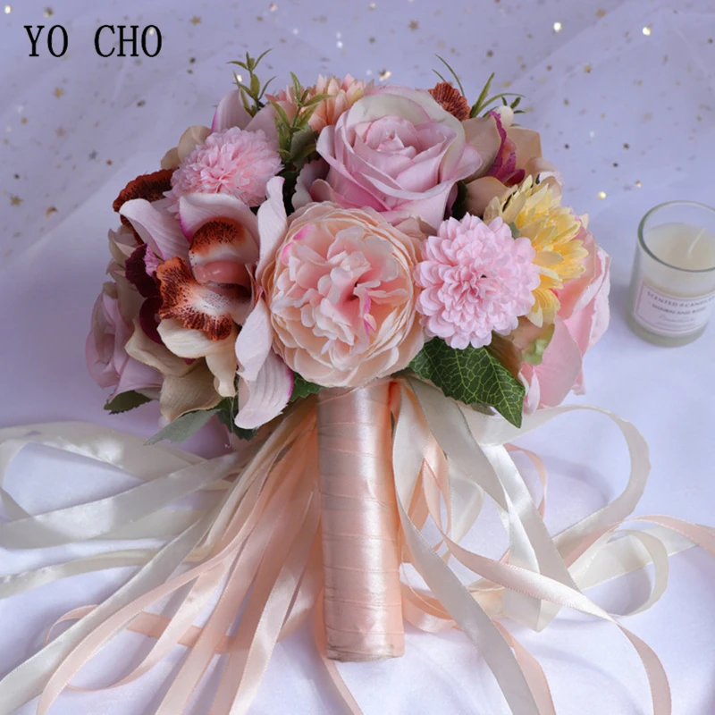 Йо Чо свадебный цветок Букет Свадебные принадлежности искусственный шелк розовый цветок пиона Свадебный букет Dahlia Орхидея качество букеты