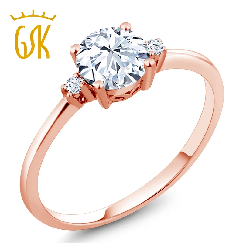 GemStoneKing 1.23Ct 10K розовое золото круглые сердца и стрелы Белый создан сапфиры кольцо