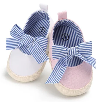 

Princess shoes spring and autumn 0-1 years old female baby striped bow soft bottom comfortable non-slip baby toddler shoes