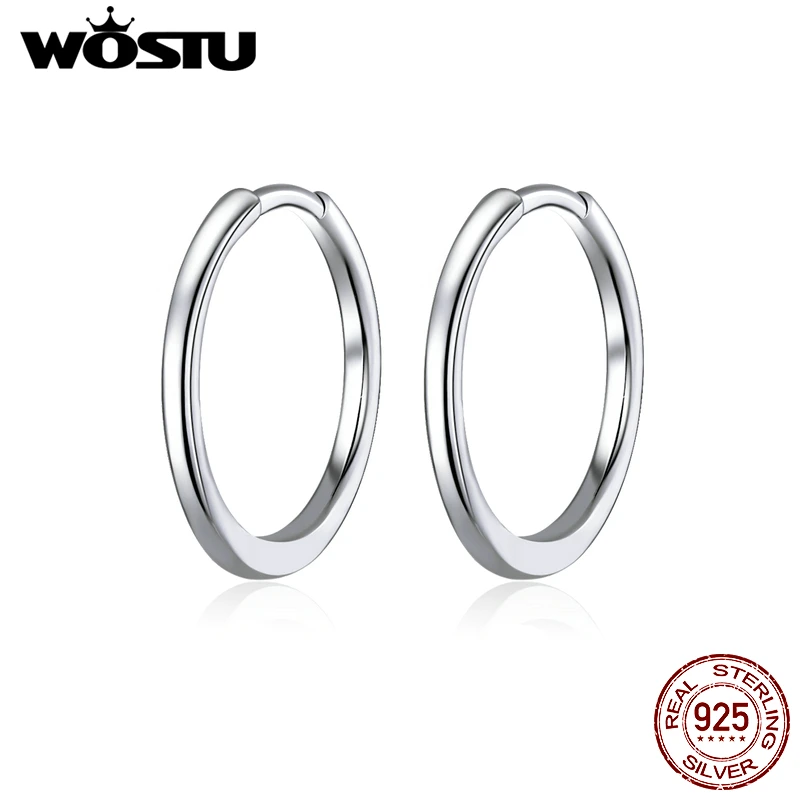 

WOSTU Authentic 925 Sterling Silver Simple Circle Hoop Earrings Fit For Letter Charms DIY Earrings Fashion Jewelry BKP035