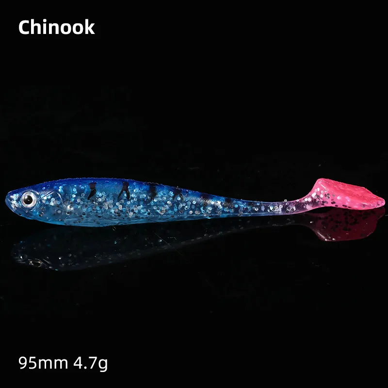 Chinook Soft Bait Lure 3D 90mm 5pcs Wobblers Silicone Fish Artificial Bait Fishing For Jig Head Texas Jigs Wacky Hooks